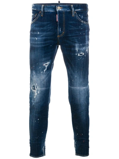 Dsquared2 15cm Skinny Dan Spray Wash Denim Jeans In Blue