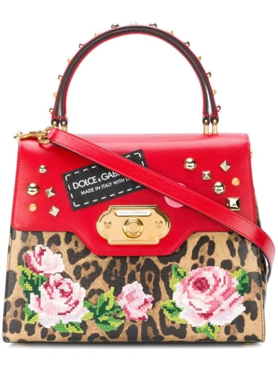 Dolce & Gabbana Welcome Bag Handbag In Two Materials With Embroidery In Brown