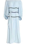 SONIA RYKIEL WOMAN OFF-THE-SHOULDER BELTED CHAMBRAY DRESS SKY BLUE,US 4772211933602367