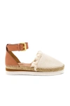 See By Chloé Leather And Canvas Platform Espadrilles In Big Canvas