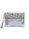 ANYA HINDMARCH ANYA HINDMARCH SILVER GLITTER EYES EMBELLISHED POUCH - METALLIC,98040112474353