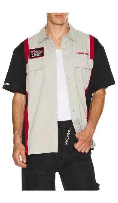 Brixton Coors Light Shake Down Short Sleeve Shirt In Silver & Black