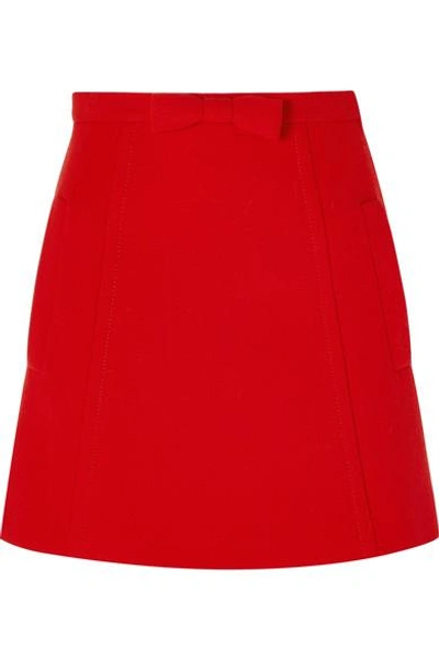 Miu Miu Bow-embellished Wool-crepe Mini Skirt In Red