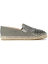 BOTTEGA VENETA ARGENTO ANTIQUE INTRECCIATO CALF GALA ESPADRILLE,407122VAWR112550595