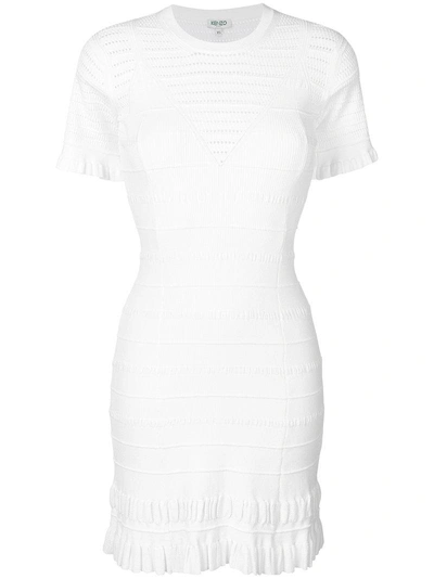 Kenzo Short-sleeve High-neck Knit Dress With Flared Hem In White