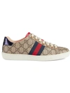Gucci Ace Gg Supreme Metallic Watersnake-trimmed Logo-print Coated-canvas Sneakers In Neutrals