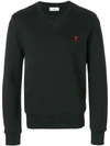 Ami Alexandre Mattiussi Embroidered Loopback Cotton-jersey Sweatshirt In Black