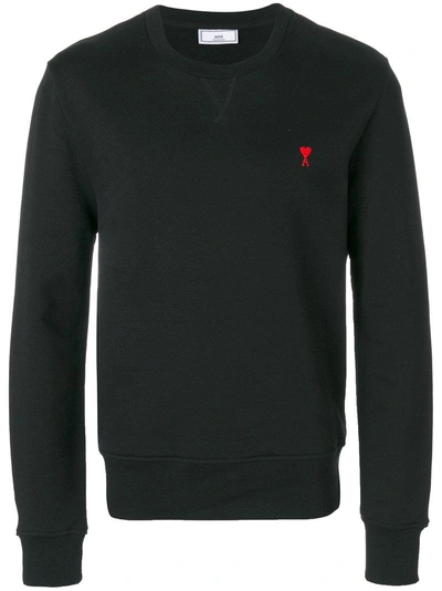Ami Alexandre Mattiussi Embroidered Loopback Cotton-jersey Sweatshirt In Black