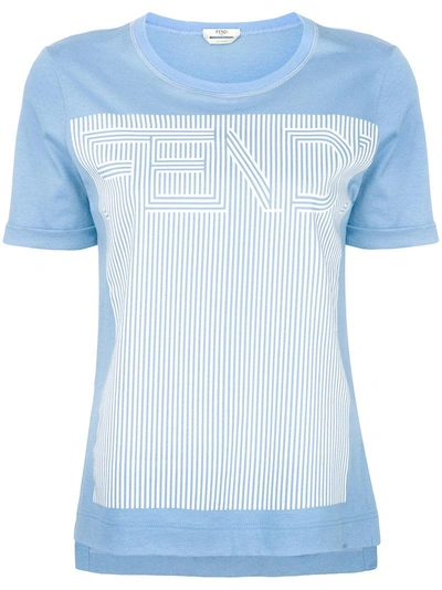Fendi Striped Logo-print Cotton-jersey T-shirt In Light Blue