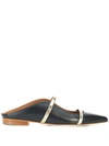 Malone Souliers Maureen Metallic Leather-trimmed Satin Point-toe Flats In Black