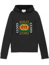 Gucci Logo Printed Cotton Sweatshirt Hoodie In Black