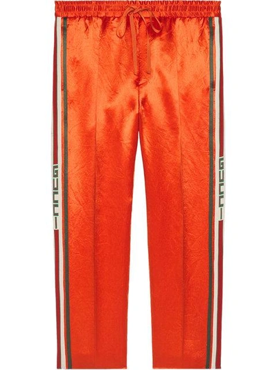 Gucci 条纹织带慢跑长裤 In Orange Acetate