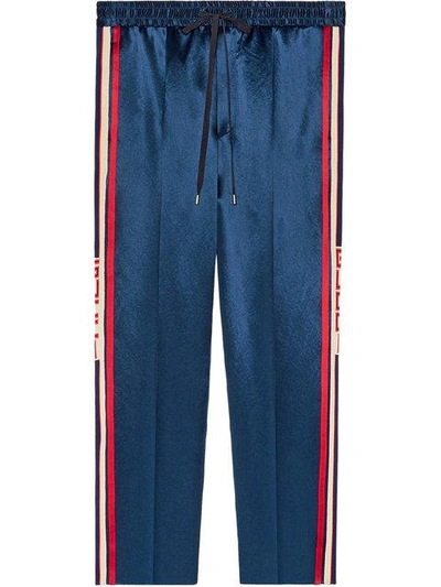 Gucci Acetate Jogging Pant With Stripe In Blue