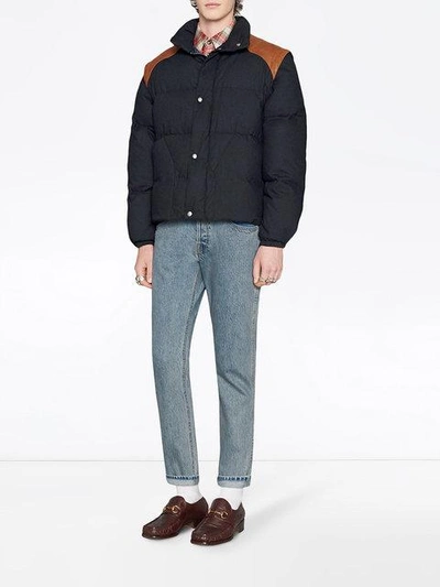 Gucci Denim Tapered Pant With Panther In Blue