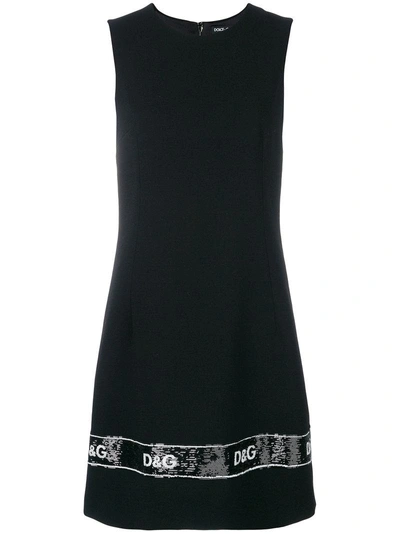 Dolce & Gabbana Wool Dress Embroidered With Sequins In Black