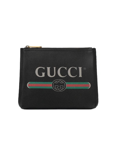 Gucci Print Leather Medium Portfolio In Black