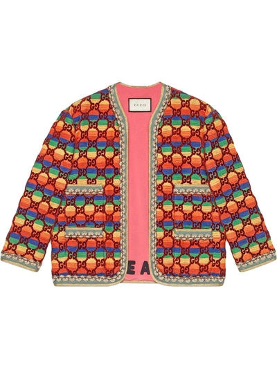 Gucci Embellished Flocked Striped Woven Jacket In Multi