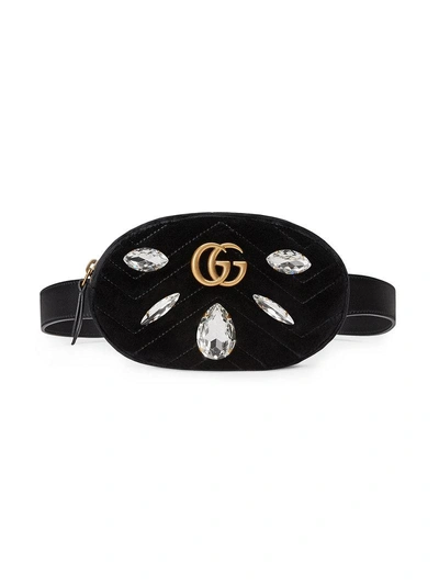 Gucci Marmont 2.0 Crystal & Velvet Belt Bag - Black