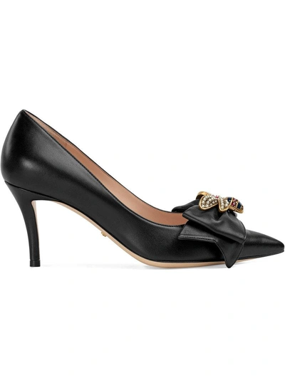 Gucci Queen Margaret Bee Bow Pointy Toe Pump In Black