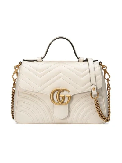 Gucci Gg Marmont Small Quilted Leather Shoulder Bag In White