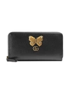 GUCCI LEATHER ZIP AROUND WALLET WITH BUTTERFLY,499363CAOGT12562414