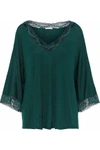 EBERJEY WOMAN LACE-TRIMMED JERSEY PAJAMA TOP GREEN,US 4772211930071005