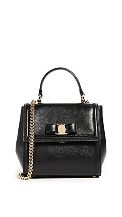 Ferragamo Small Carrie Leather Bow Satchel In Black