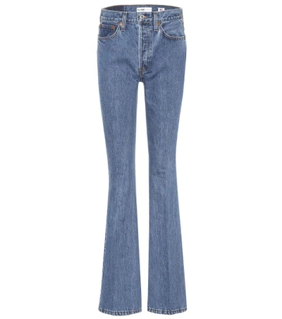 Re/done Mid-rise Cropped Kick Flare Stretch Jeans In Blue