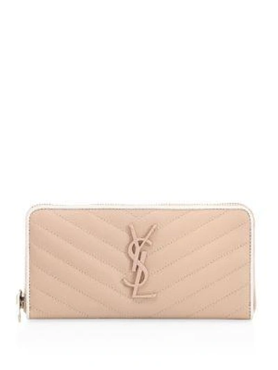 Saint Laurent Monogram Matelassé Leather Zip Continental Wallet In Marble Pink