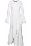 GOEN J WOMAN ASYMMETRIC RUFFLED COTTON-CADY MAXI DRESS WHITE,AU 4772211930125041