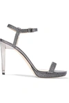 JIMMY CHOO JIMMY CHOO WOMAN CLAUDETTE GLITTERED LEATHER SANDALS ANTHRACITE,3074457345617803006
