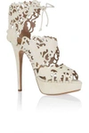 CHARLOTTE OLYMPIA WOMAN BELINDA CUTOUT SUEDE SANDALS IVORY,US 4772211931855641