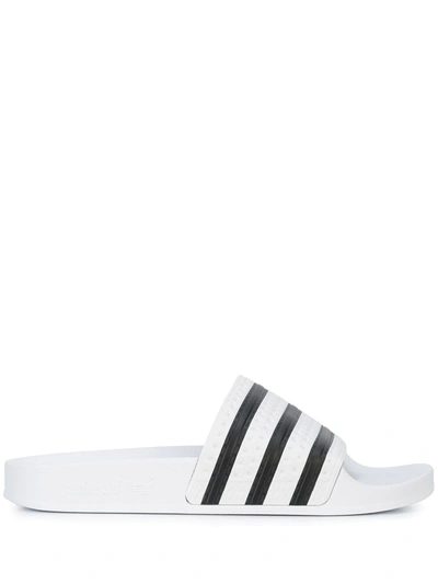 Adidas Originals White & Black Adilette Sandals In White/black/white