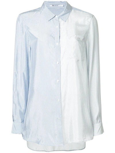 Alexander Wang T Shiny Striped Button Down In 969 Ivory/ Cloud Grey