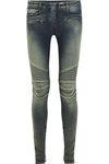 BALMAIN Moto-style distressed low-rise skinny jeans