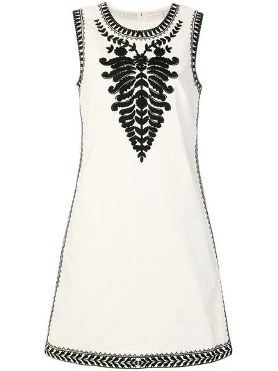 Tory Burch Camille Contrast-embroidered Shift Dress In New Ivory