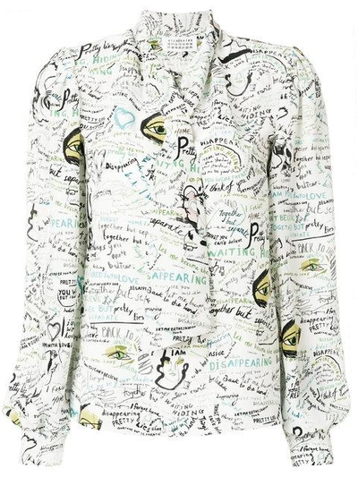 Maison Margiela Scribble-print Georgette Bow Blouse In White