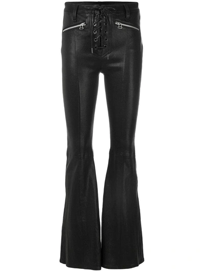 Rag & Bone Bella Lace-up Leather Bell Bottom Pants In Black