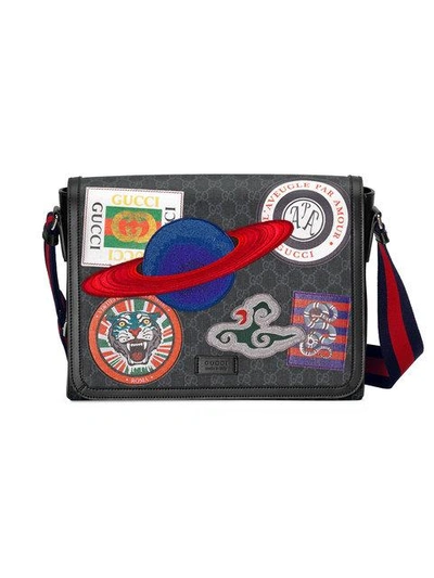 Gucci Men's Supreme Gg Canvas Messenger Bag With Planet Patches In Black