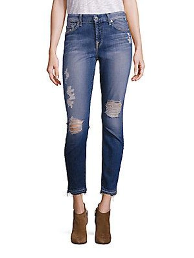 7 For All Mankind Distressed Skinny Ankle Jeans In Blue