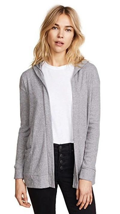 Chaser Open Front Hooded Cardigan In Heather Grey