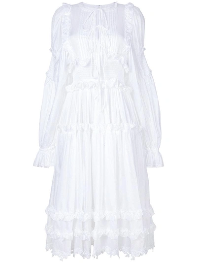 Dolce & Gabbana Balloon-sleeved Cotton-blend Dress In White