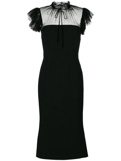 Dolce & Gabbana Tulle Tie-neck Cady Cocktail Midi Dress In Black