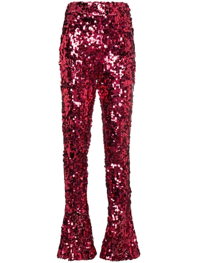 Halpern High Waisted Sequin Flared Trousers In Pink