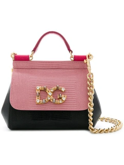 Dolce & Gabbana Sicily Mini Leather Shoulder Bag In Candy-nero