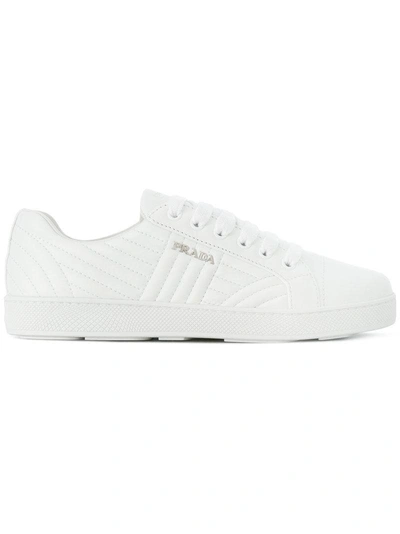 Prada 绗缝皮革运动鞋 In White