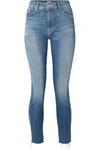 MOTHER LOOKER CROPPED FRAYED HIGH-RISE SKINNY JEANS