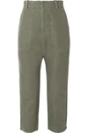 NILI LOTAN LUNA CROPPED COTTON AND LINEN-BLEND TWILL trousers