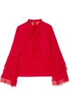 GIAMBATTISTA VALLI PUSSY-BOW LACE-TRIMMED SILK-CHIFFON BLOUSE