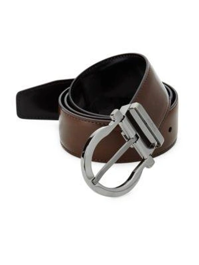 Ferragamo Men's Reversible Leather Gancio Buckle Belt In Madera Brown
